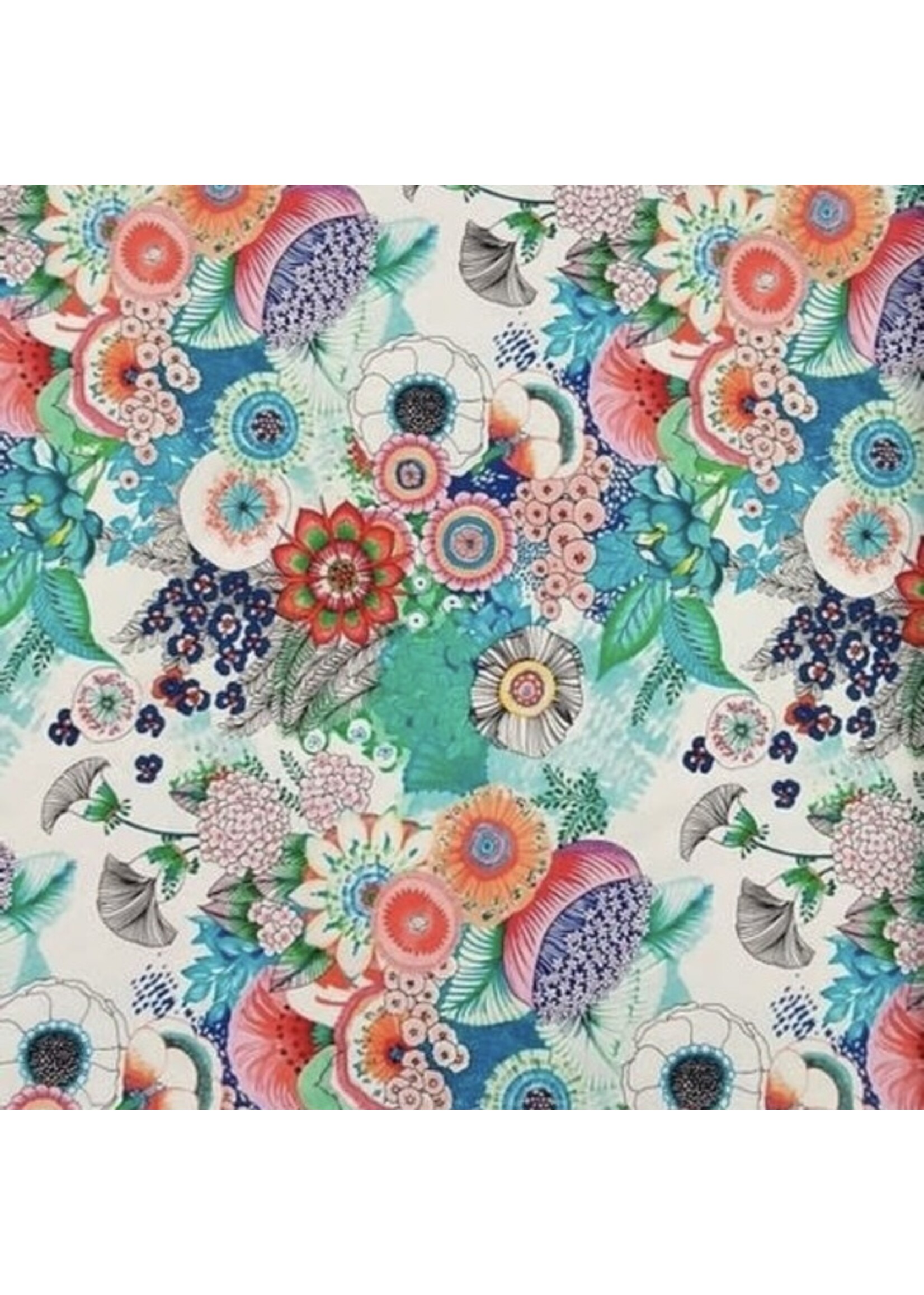 QT Fabrics Mika - Floral - White