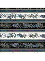 Benartex Studio Peacock Flourish - Feather Flourish Stripe - Border - Black White