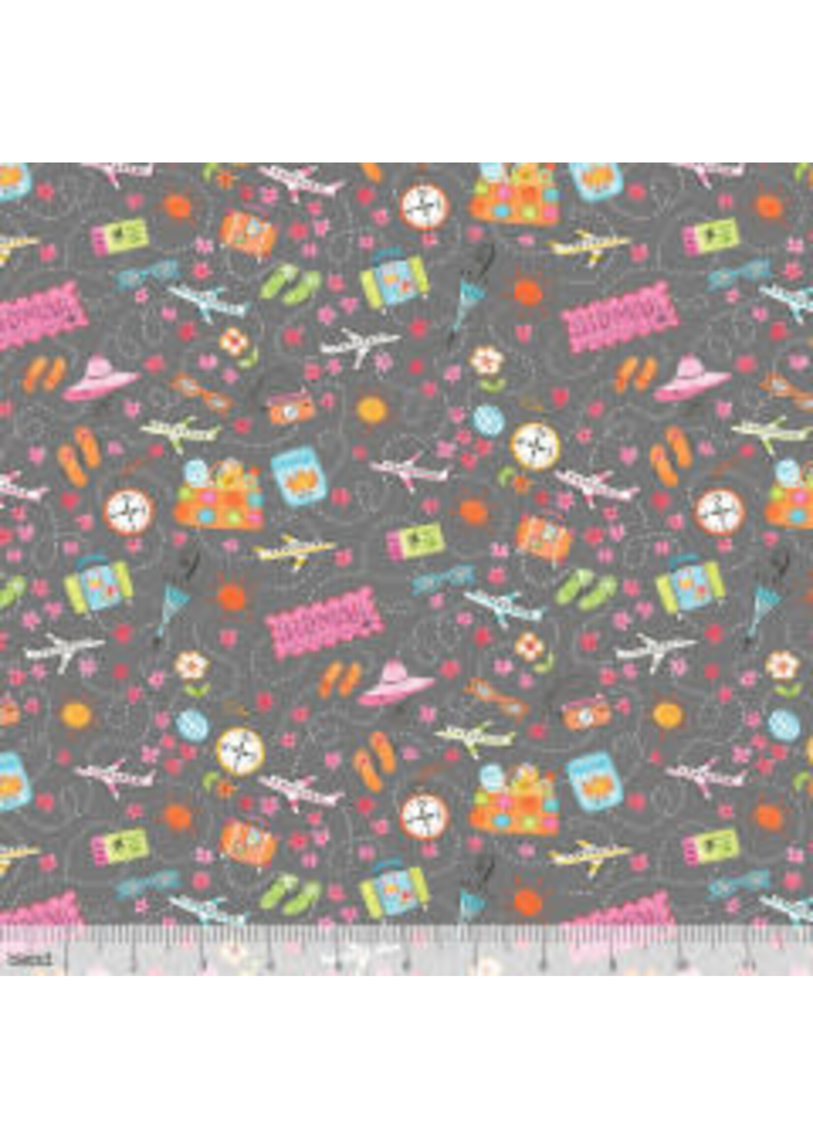 Blend Fabrics Going In Style - Bon Voyage Grey - Coupon - 70 cm x 110 cm