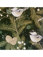 Hoffman Fabrics Winter's Eve - Bird - Forest-Gold - Metallic - 3903-017