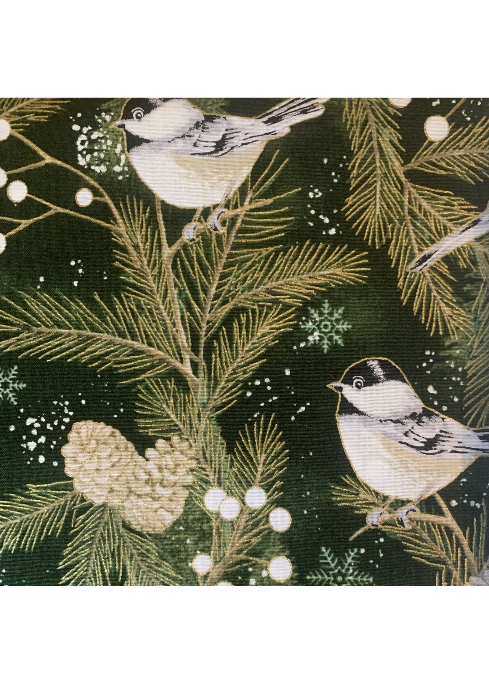 Hoffman Fabrics Winter's Eve - Bird - Forest-Gold - Metallic - 3903-017