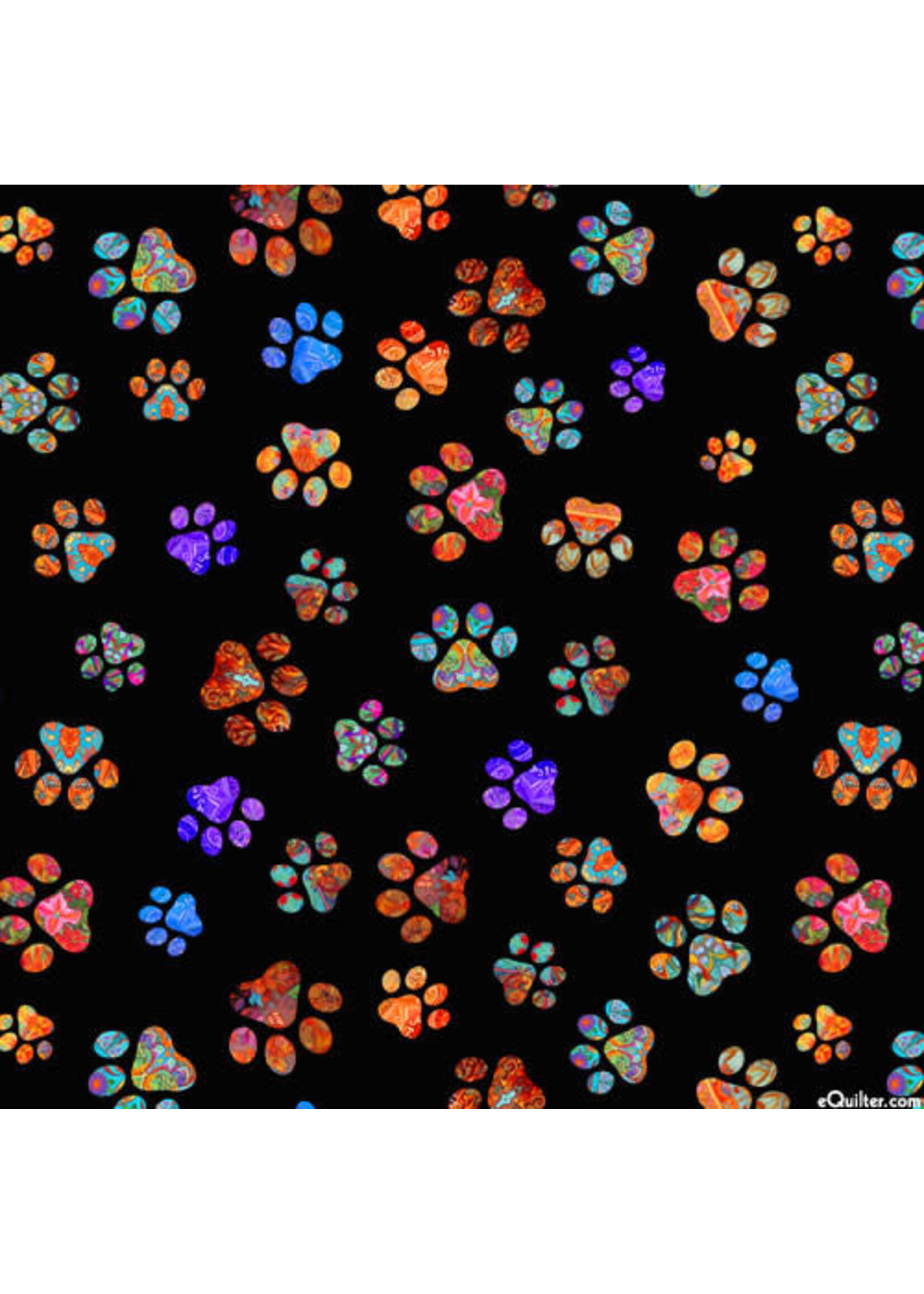 QT Fabrics Quilt Room Kitties - Paw Prints - Black - 6202-346