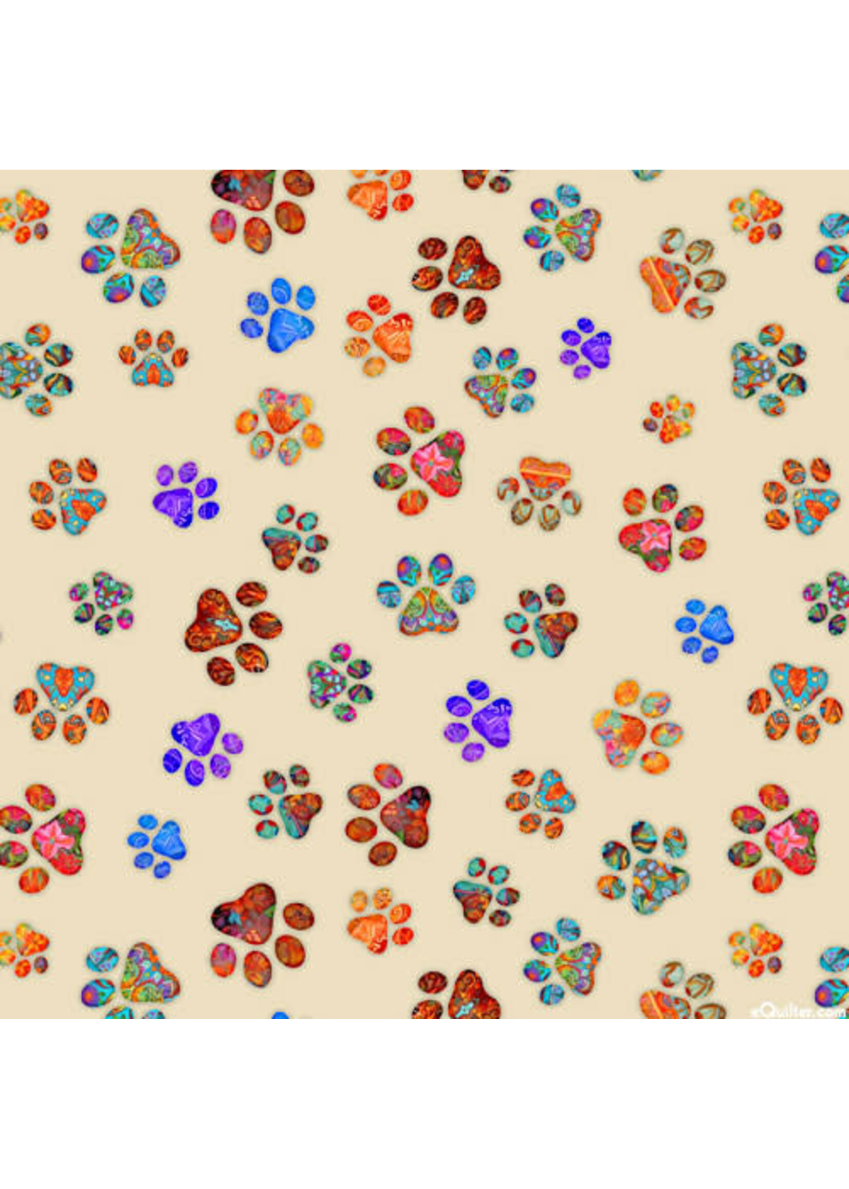 QT Fabrics Quilt Room Kitties - Paw Prints - Cream - 6202-345