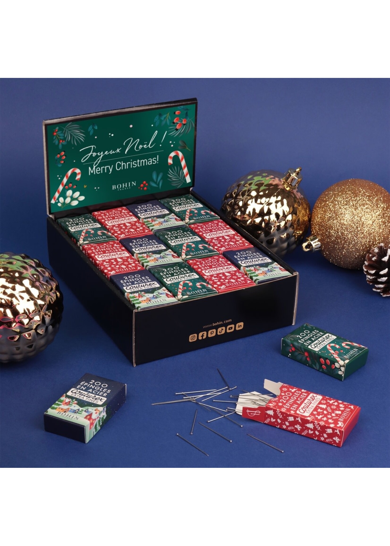 Bohin Kerstspelden - Doosje - Blauw, groen of rood - 200 stuks extra fijn