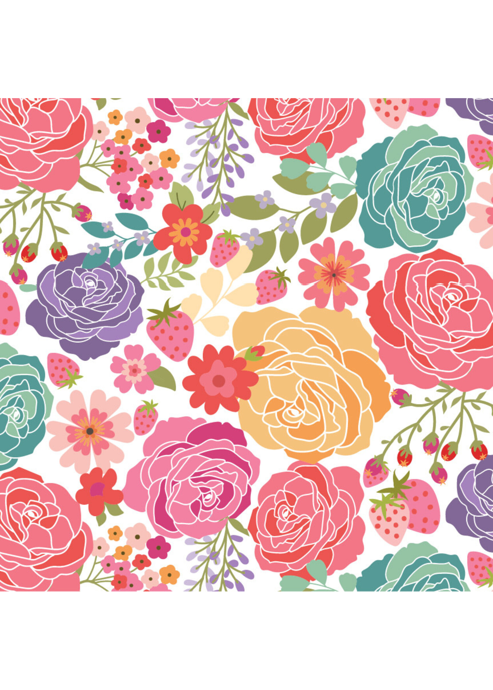 Poppie Cotton Calico Cowgirls - Texas Rose - White