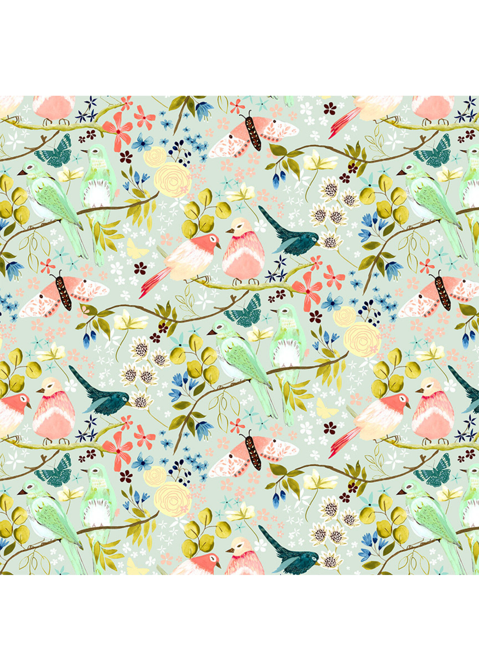 Poppie Cotton Serenity Blooms - Morning Song - Grey - SR24502
