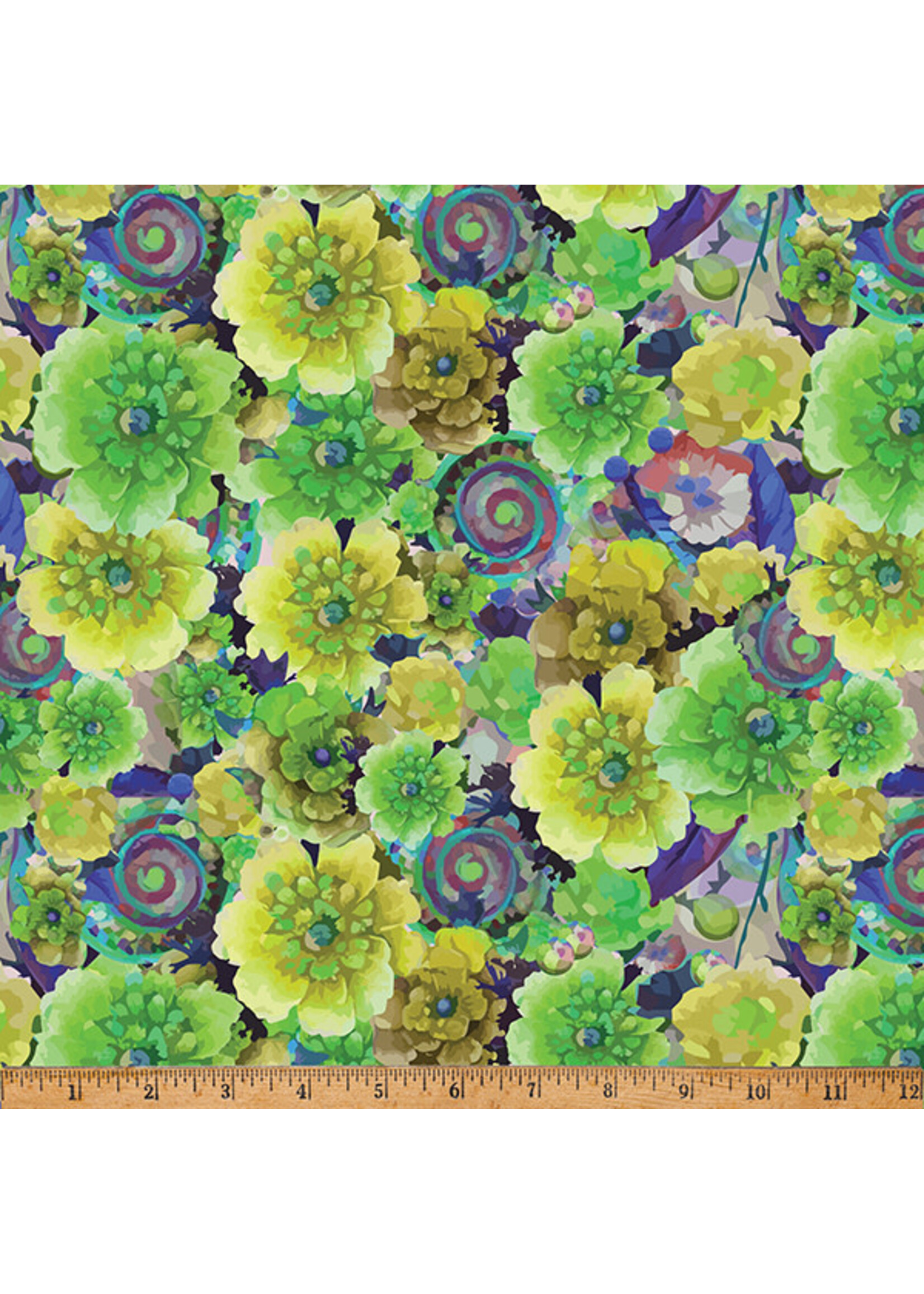 Hoffman Fabrics Whimsical Flower Garden - Lime - W5537-71