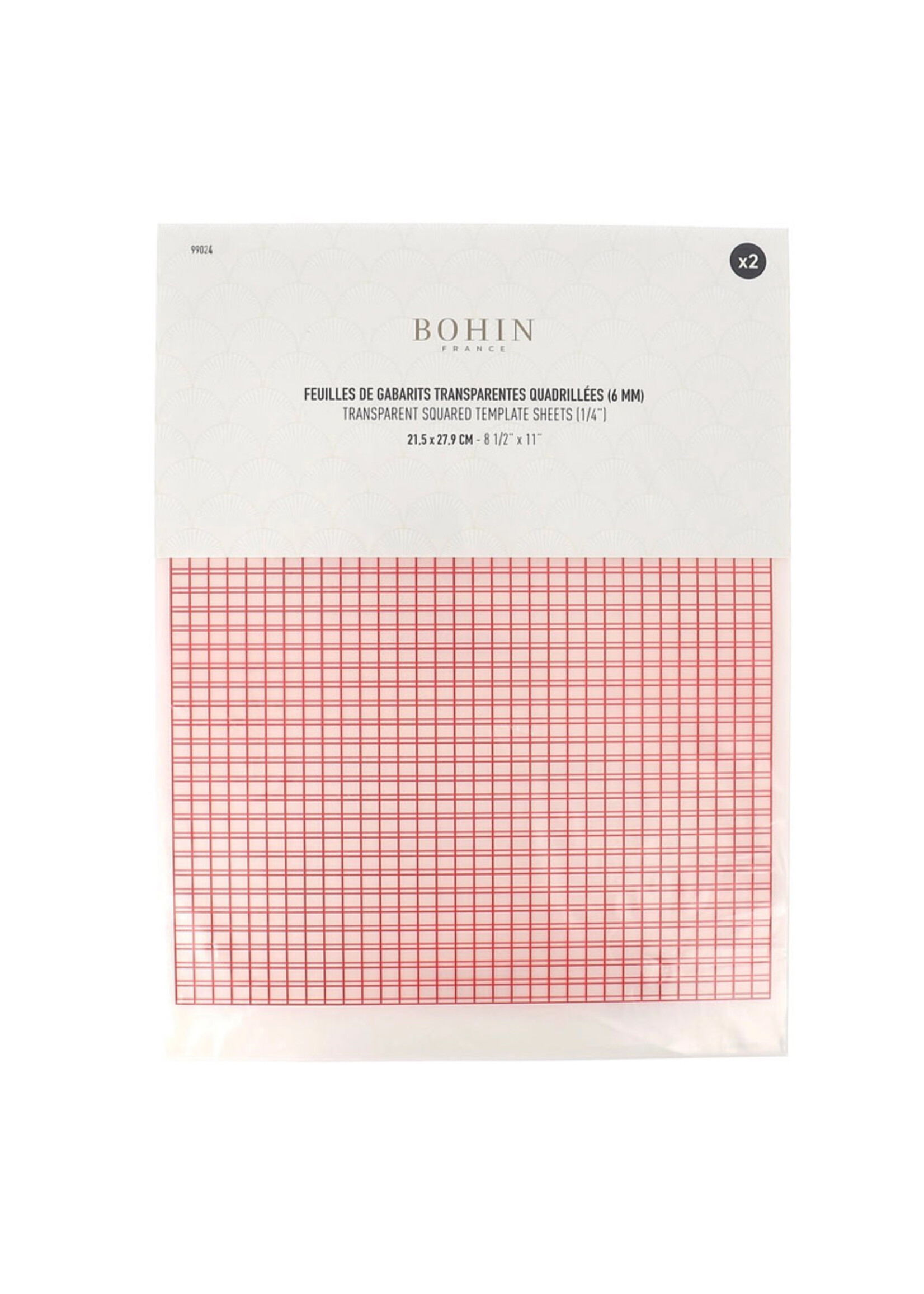 Bohin Transparant Template Sheets - Gerasterd 6mm - A4 - 2 pc