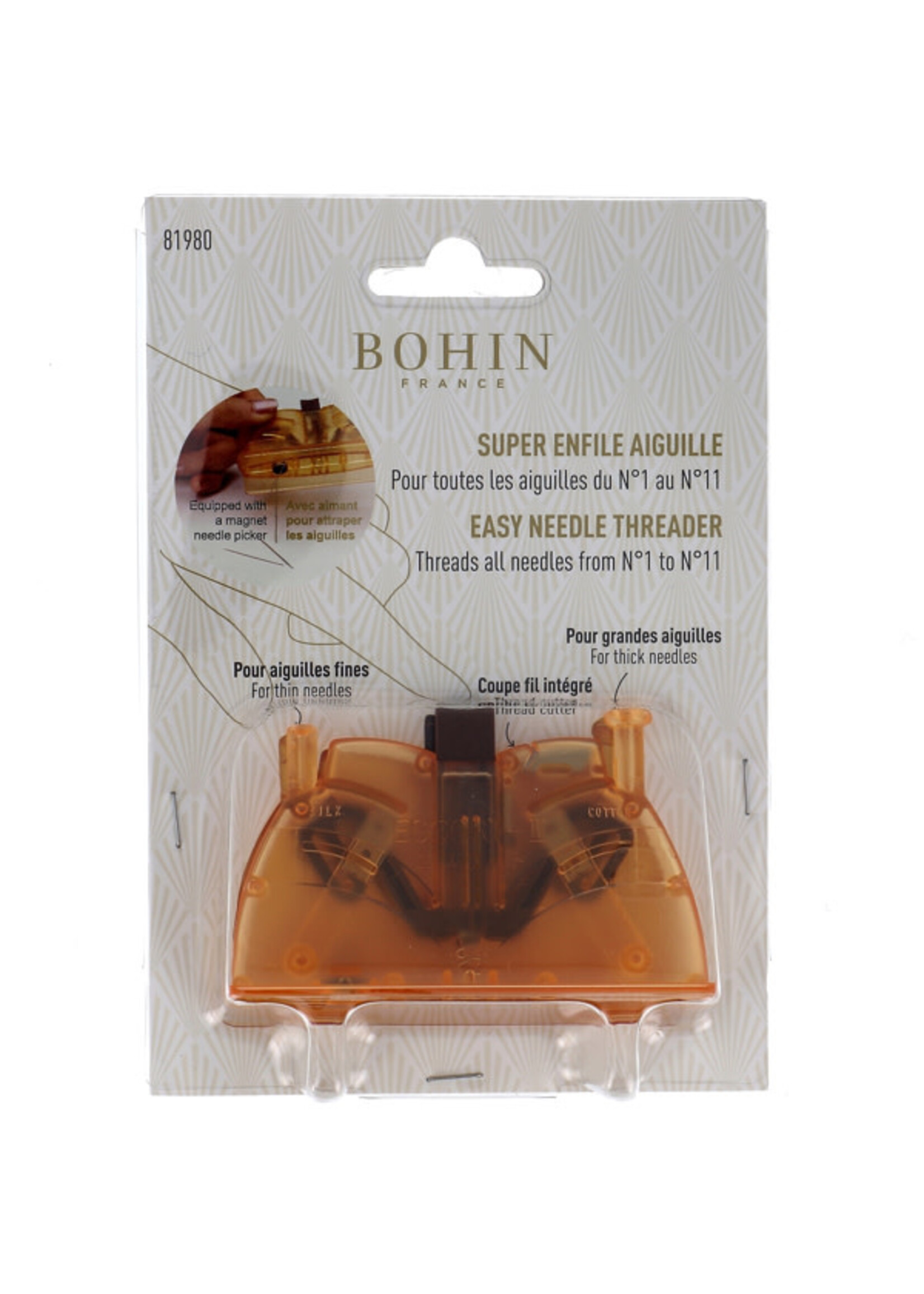 Bohin Super Needle Threader - voor naalden dikte 1 tot 11 - rose
