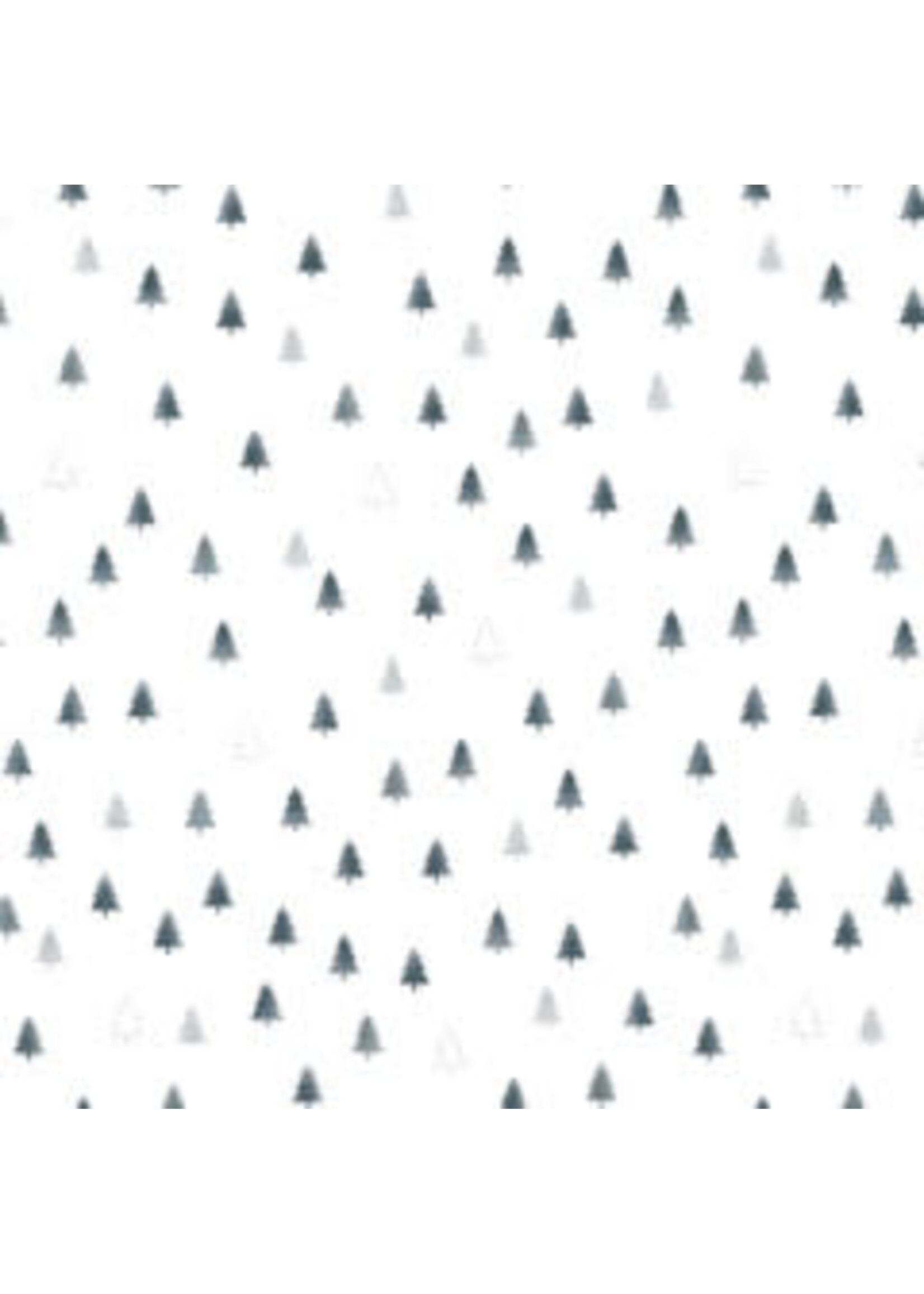 Stof Fabrics Christmas Wonders - Trees - White Silver - Coupon - 90 cm x 110 cm