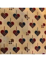 Stof Fabrics Kerst - Gevlochten Hart - Cream Multi - Coupon - 90 cm x 110 cm