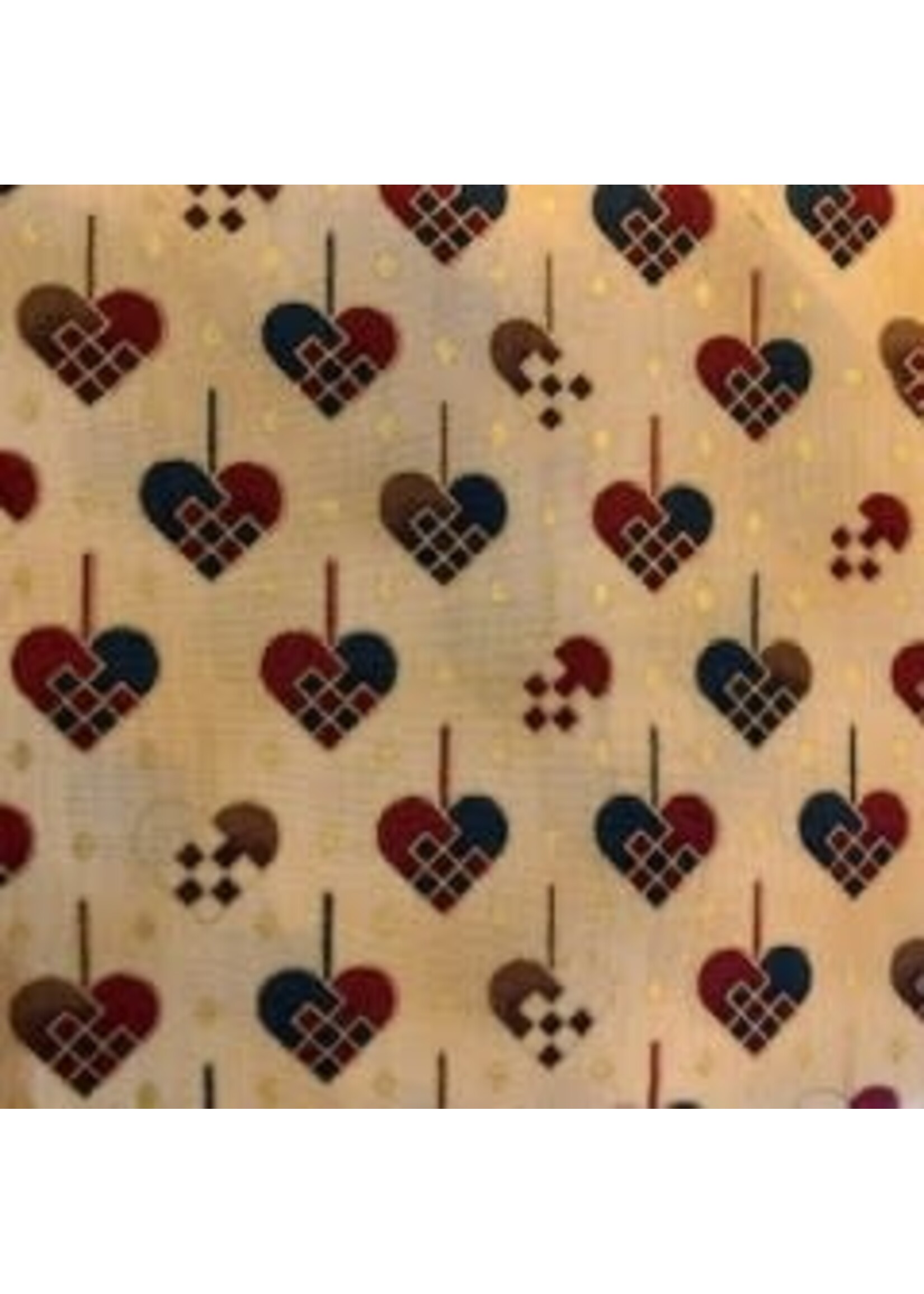 Stof Fabrics Kerst - Gevlochten Hart - Cream Multi - Coupon - 90 cm x 110 cm