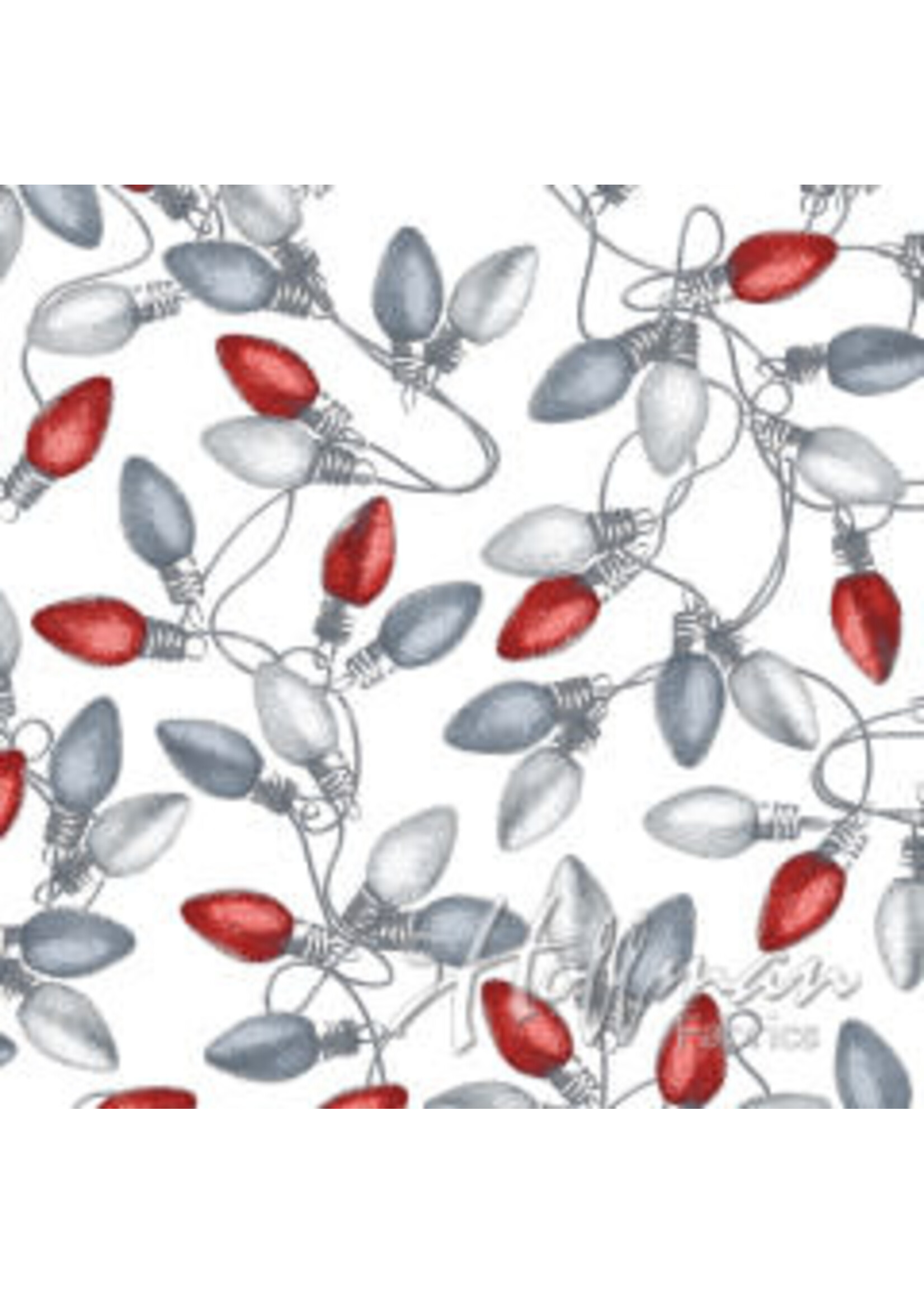 Hoffman Fabrics Cardinal Carols - Lights - Sliver on White - Coupon - 105 cm x 110 cm