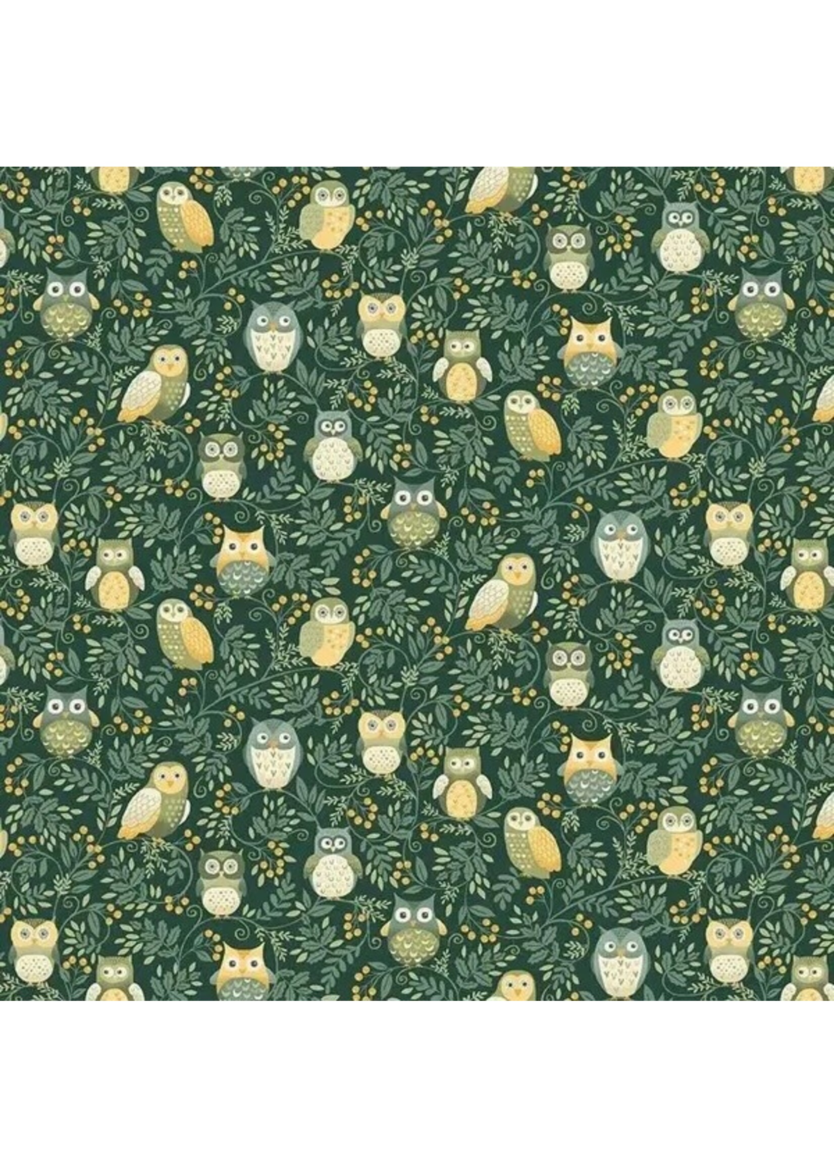 Makower Hello Autumn - Owls - Green - 099G