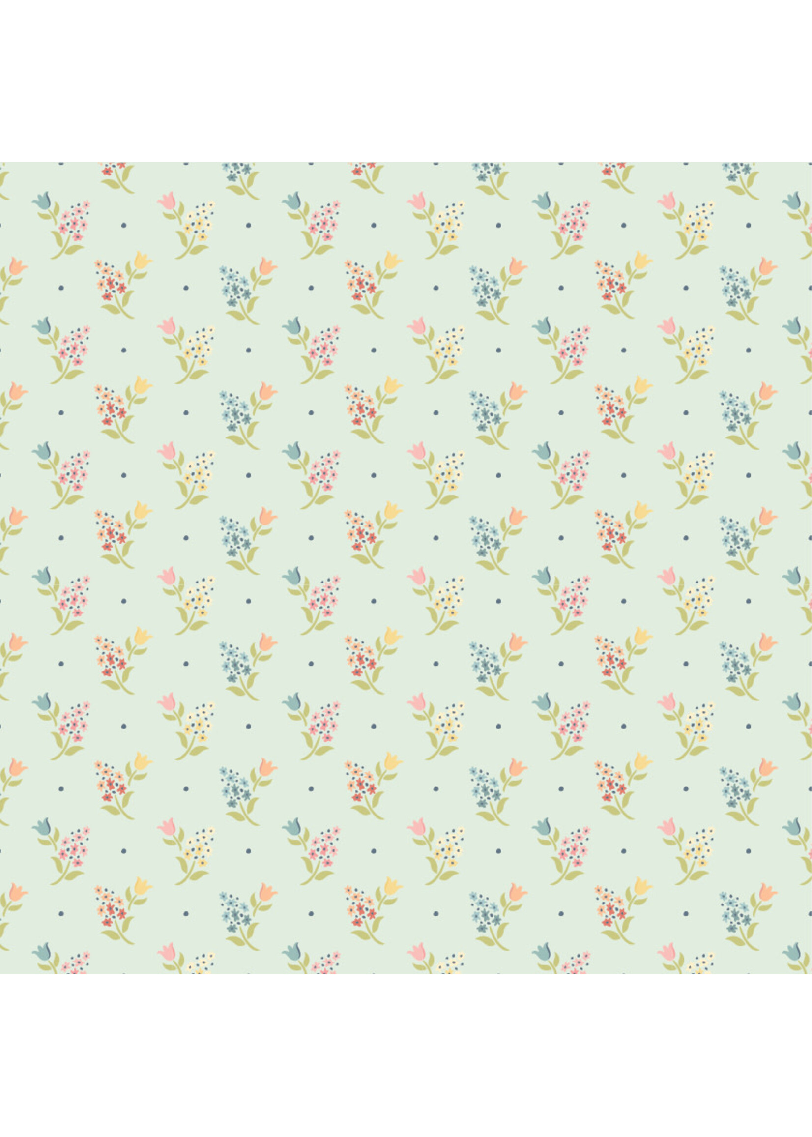 Poppie Cotton Poppie Cotton - Wildwood Dwelling - Sprigs And Tulips - Light Teal - 25113