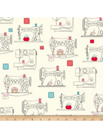 Stof Fabrics Ink & Arrow Sew What - Sewing Machines - Cream - Coupon - 85 cm x 110 cm