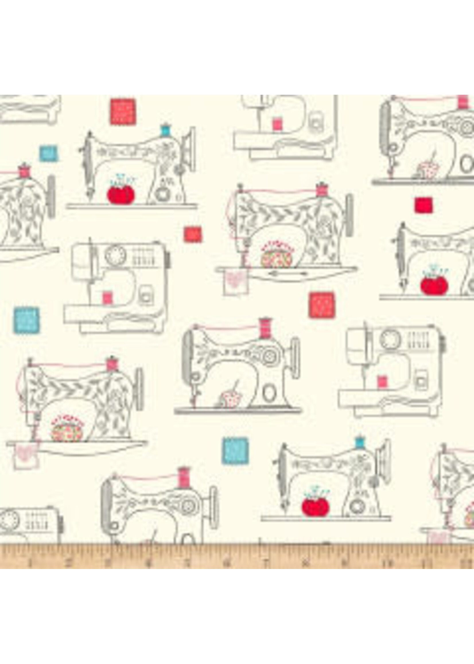 Stof Fabrics Ink & Arrow Sew What - Sewing Machines - Cream - Coupon - 85 cm x 110 cm