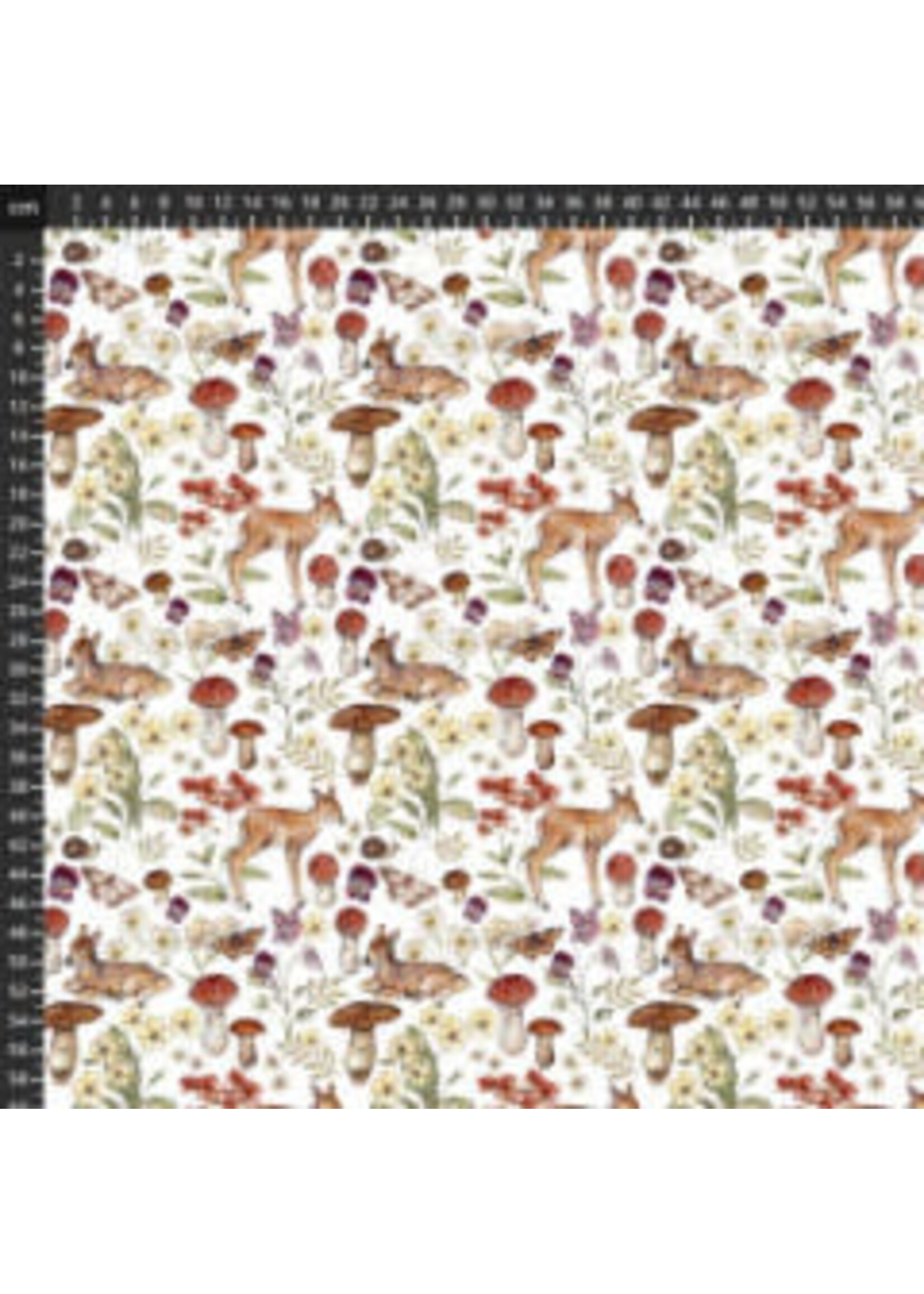 Figo Fabrics Heavenly Hedgerow - Deer - White Multi - Coupon - 75 cm x 110 cm