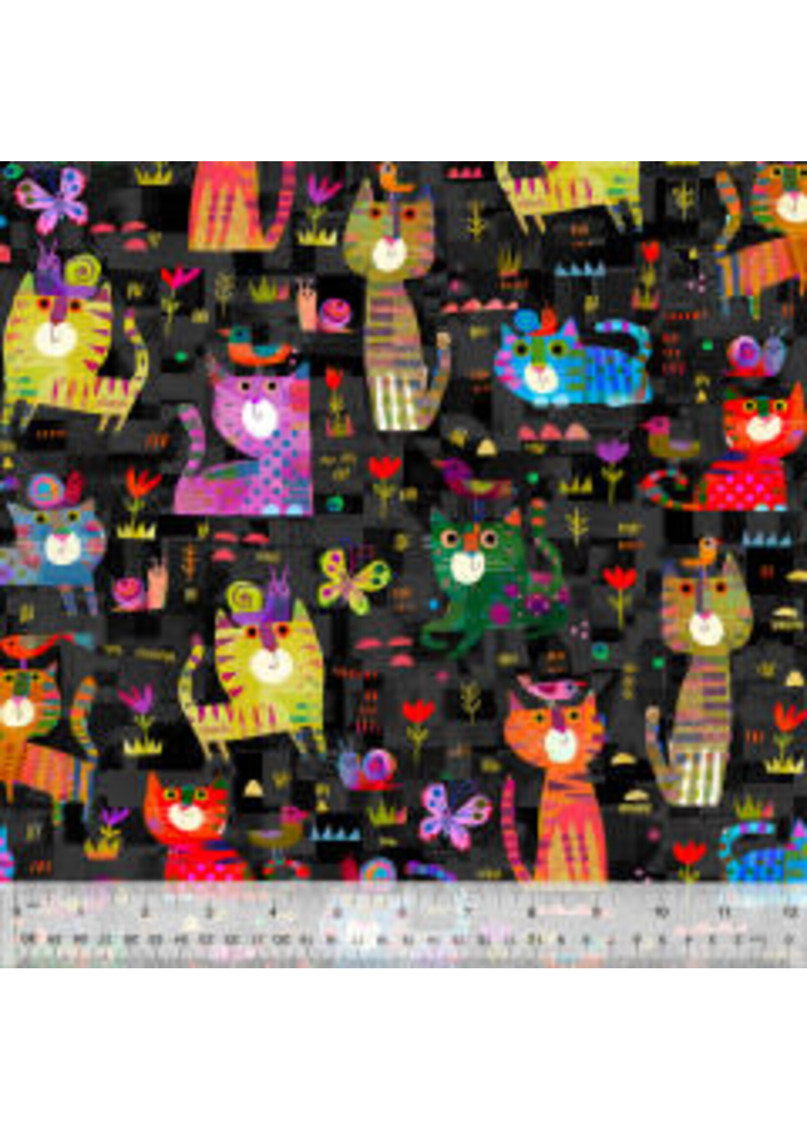 Windham Fabrics Catsville - Clutter Cats - Night - Coupon - 55 cm x 110 cm