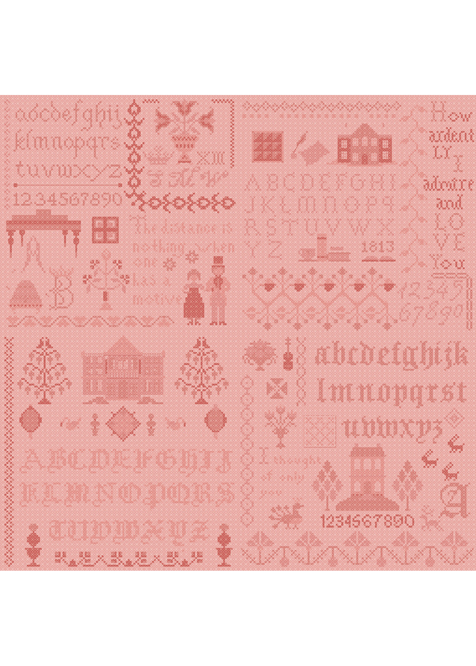 Riley Blake Designs Jane Austen - Pride & Prejudice - Meryton Sampler - Coral - C13786