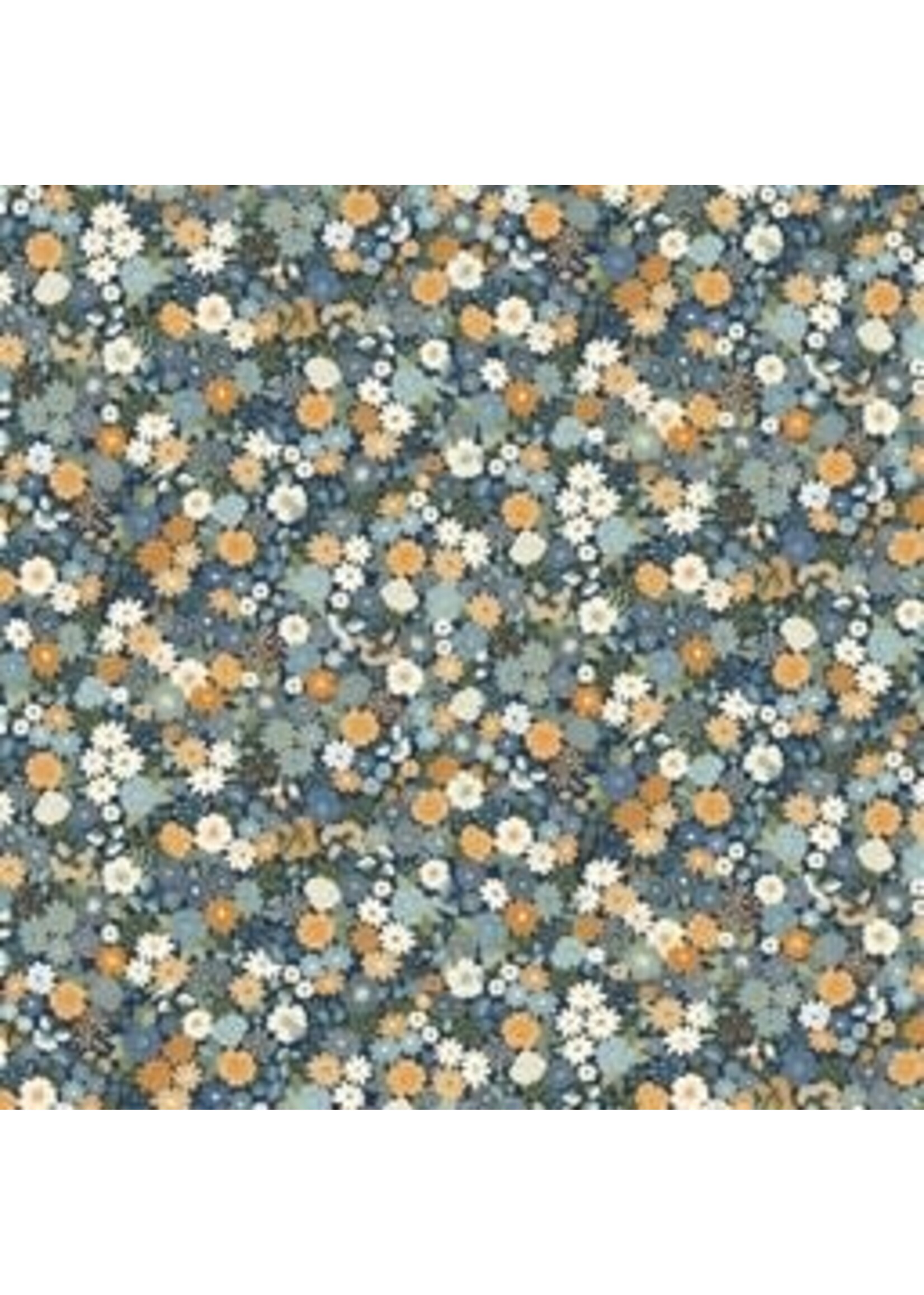 Makower Mini Floral - Navy-Gold - Coupon - 75 cm x 110 cm