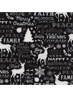 Timeless Treasures Joy - Black - Coupon - 85 cm x 110 cm