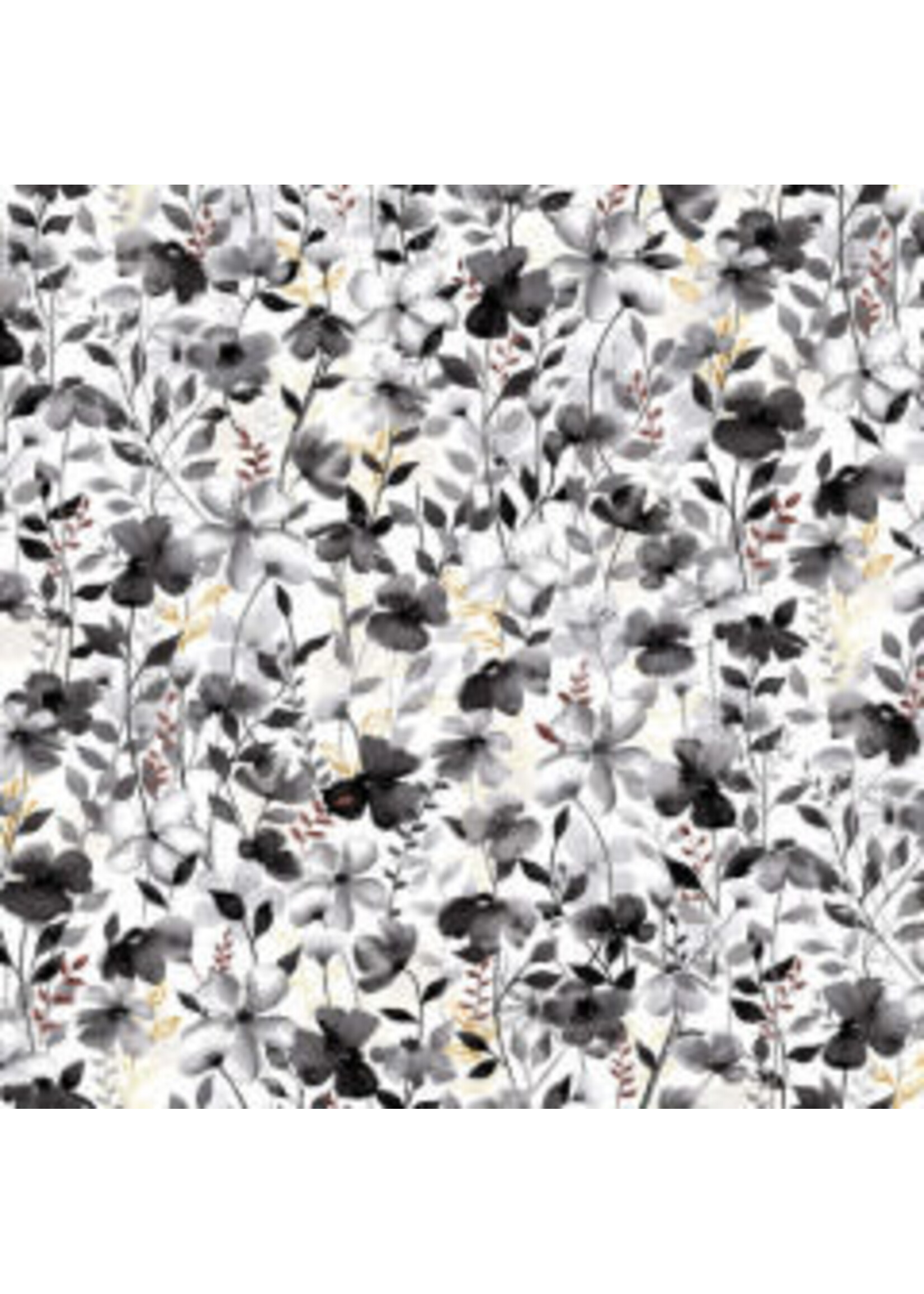 Studio E Fabrics Watercolor Sketchbook - Floral - Grey - Coupon - 95 cm x 110 cm