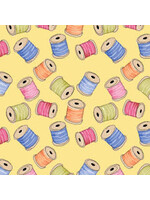 Stof Fabrics Handmade With Love - Klosjes - Geel - Coupon - 80 cm x 110 cm