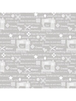 Benartex Studio My Happy Place - Sewers Wisdom - Light Gray - Coupon - 95 cm x 110 cm