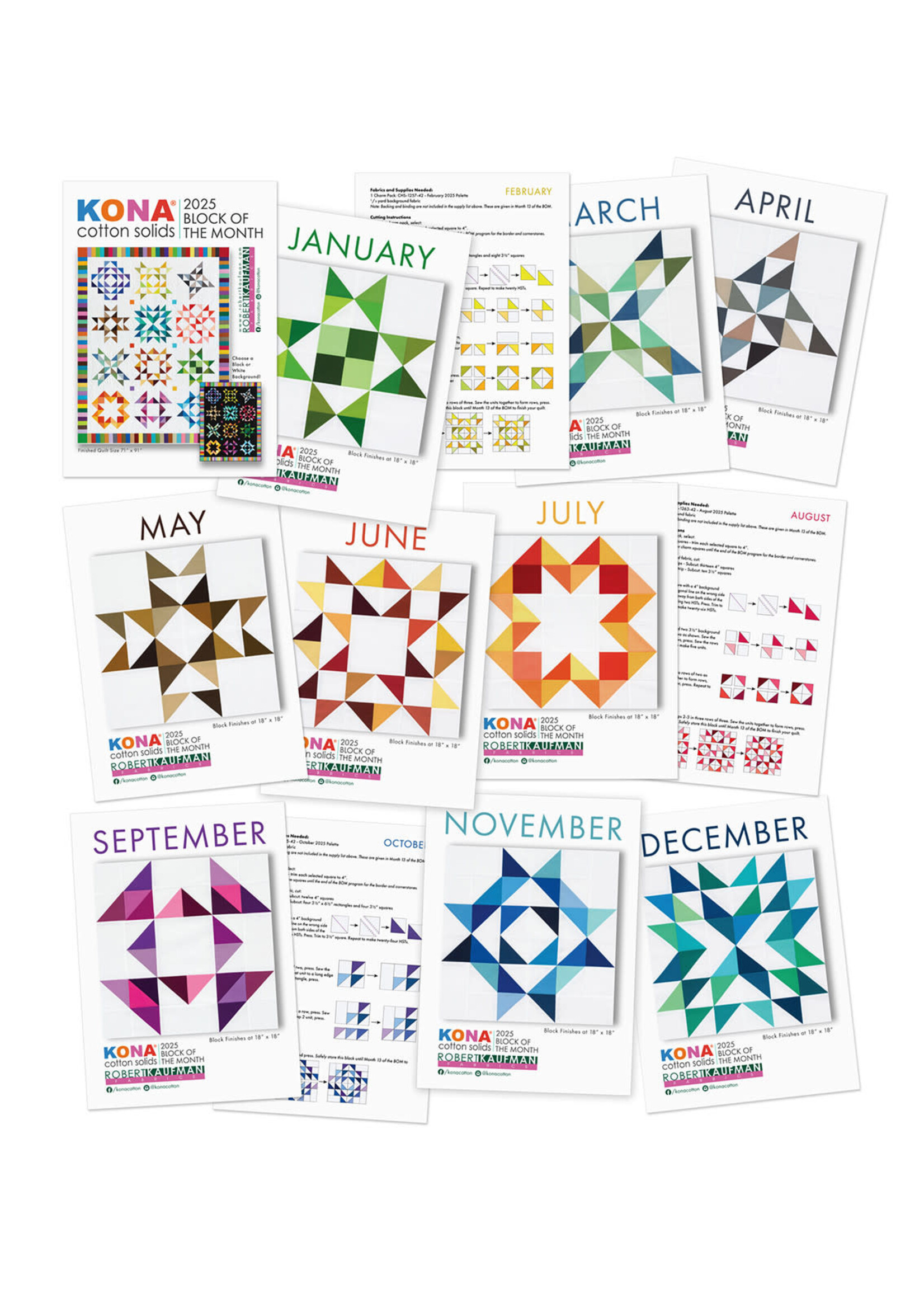 Block of the Month - Kona - Compleet pakket met patroonkaarten