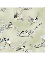 Hoffman Fabrics A Little Birdie Told Me - Vogels en Bloesem - Beige - Coupon - 70 cm x 110 cm