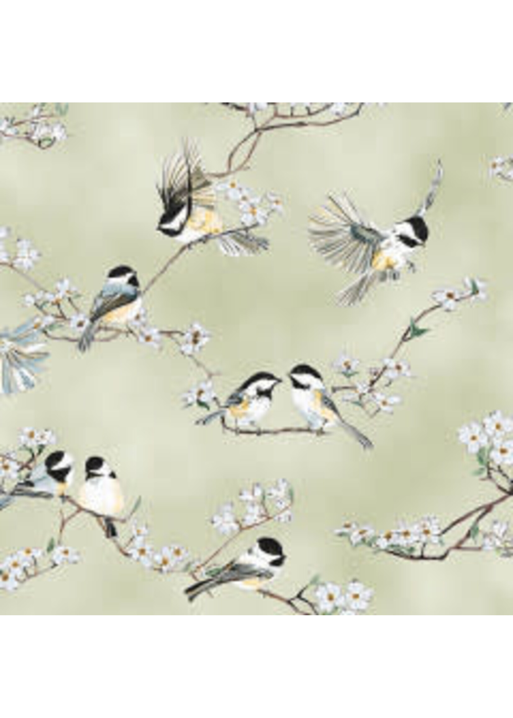 Hoffman Fabrics A Little Birdie Told Me - Vogels en Bloesem - Beige - Coupon - 70 cm x 110 cm