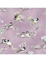 Hoffman Fabrics A Little Birdie Told Me - Vogels en Bloesem - Lavendel - Coupon - 70 cm x 110 cm
