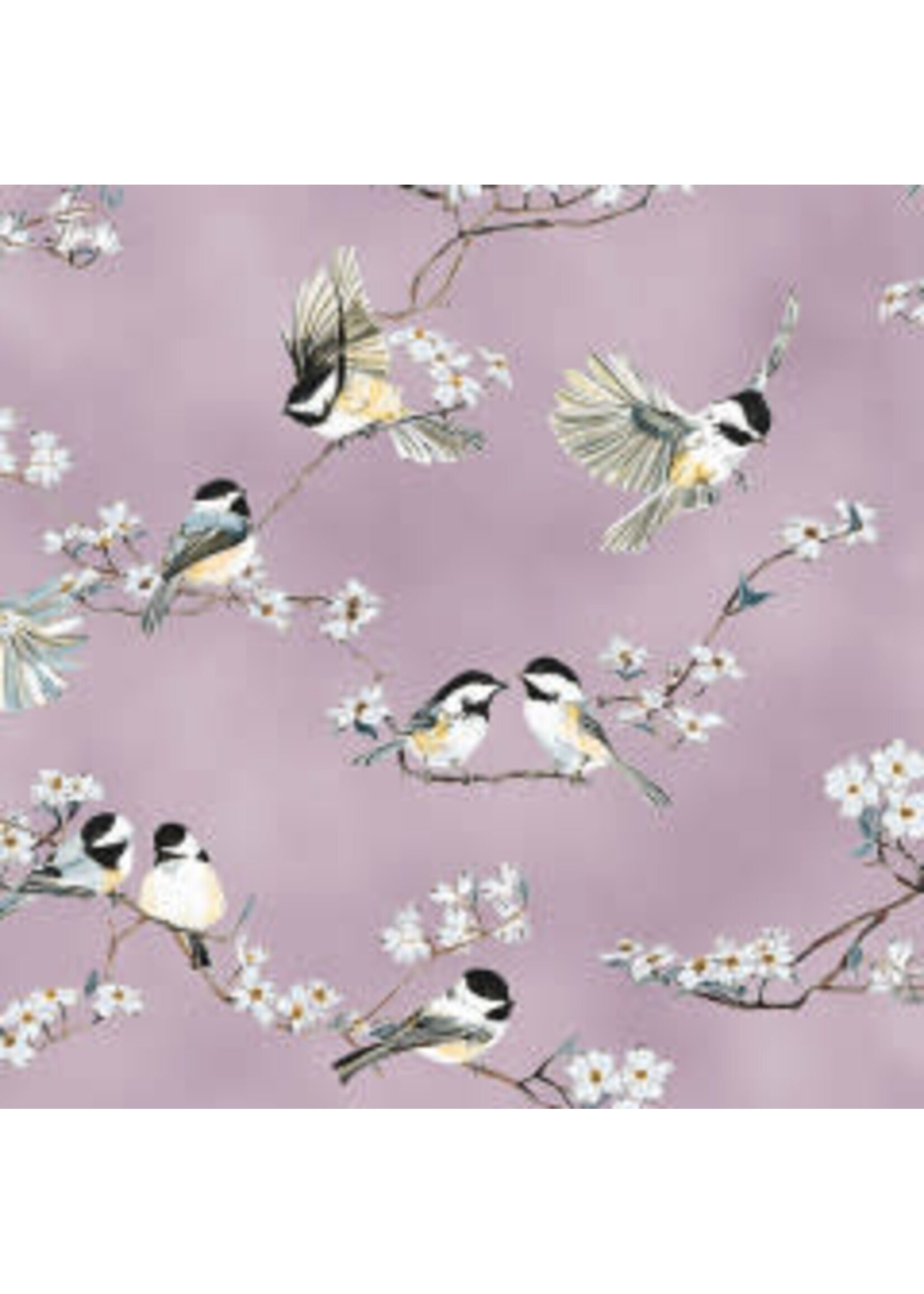Hoffman Fabrics A Little Birdie Told Me - Vogels en Bloesem - Lavendel - Coupon - 70 cm x 110 cm