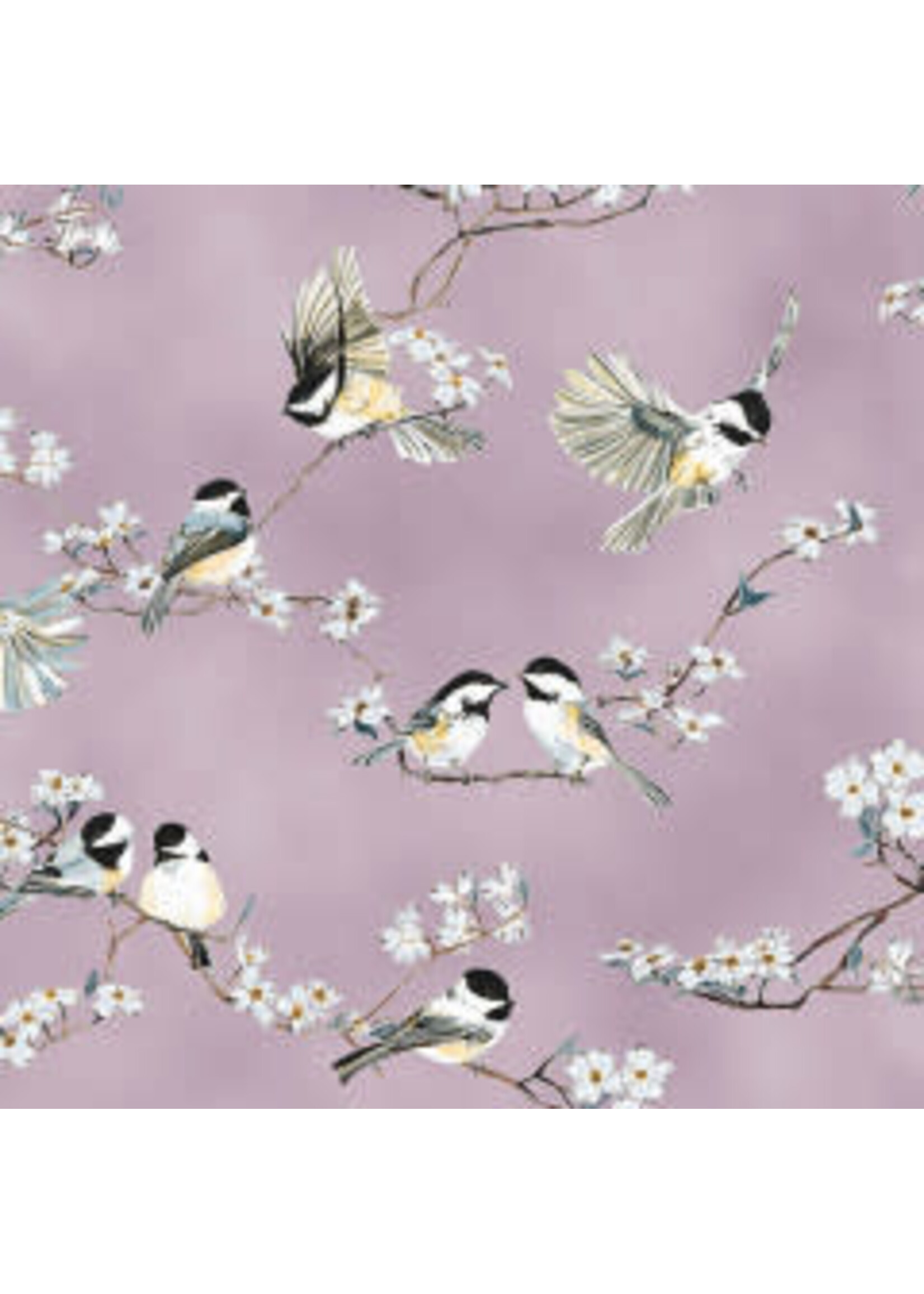 Hoffman Fabrics A Little Birdie Told Me - Vogels en Bloesem - Lavendel - Coupon - 70 cm x 110 cm