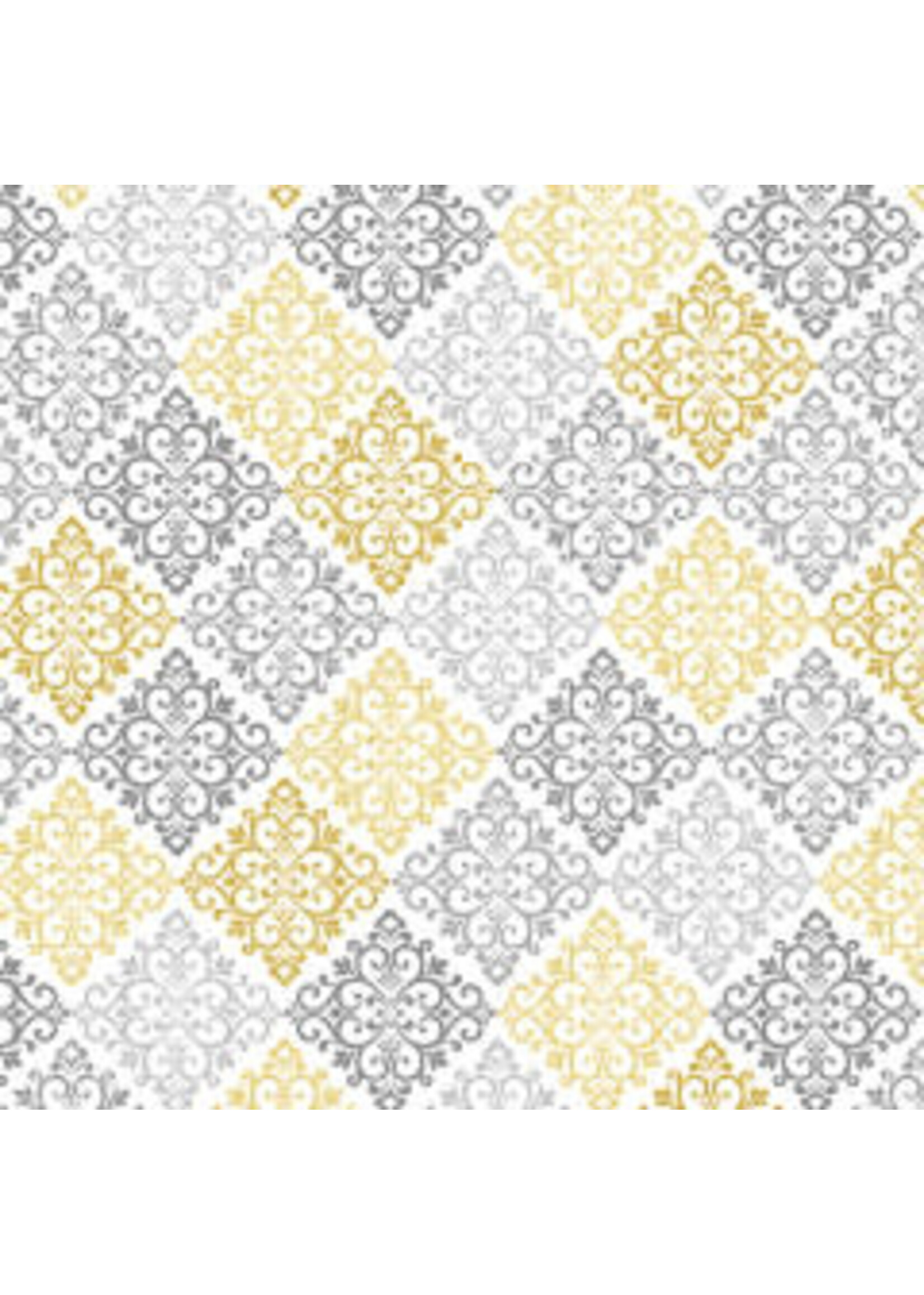 Benartex Studio Words To Quilt By - Medaillon - Gray Yellow - Coupon - 85 cm x 110 cm