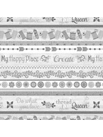 Benartex Studio My Happy Place - Stripe - Gray - Coupon - 100 cm x 110 cm