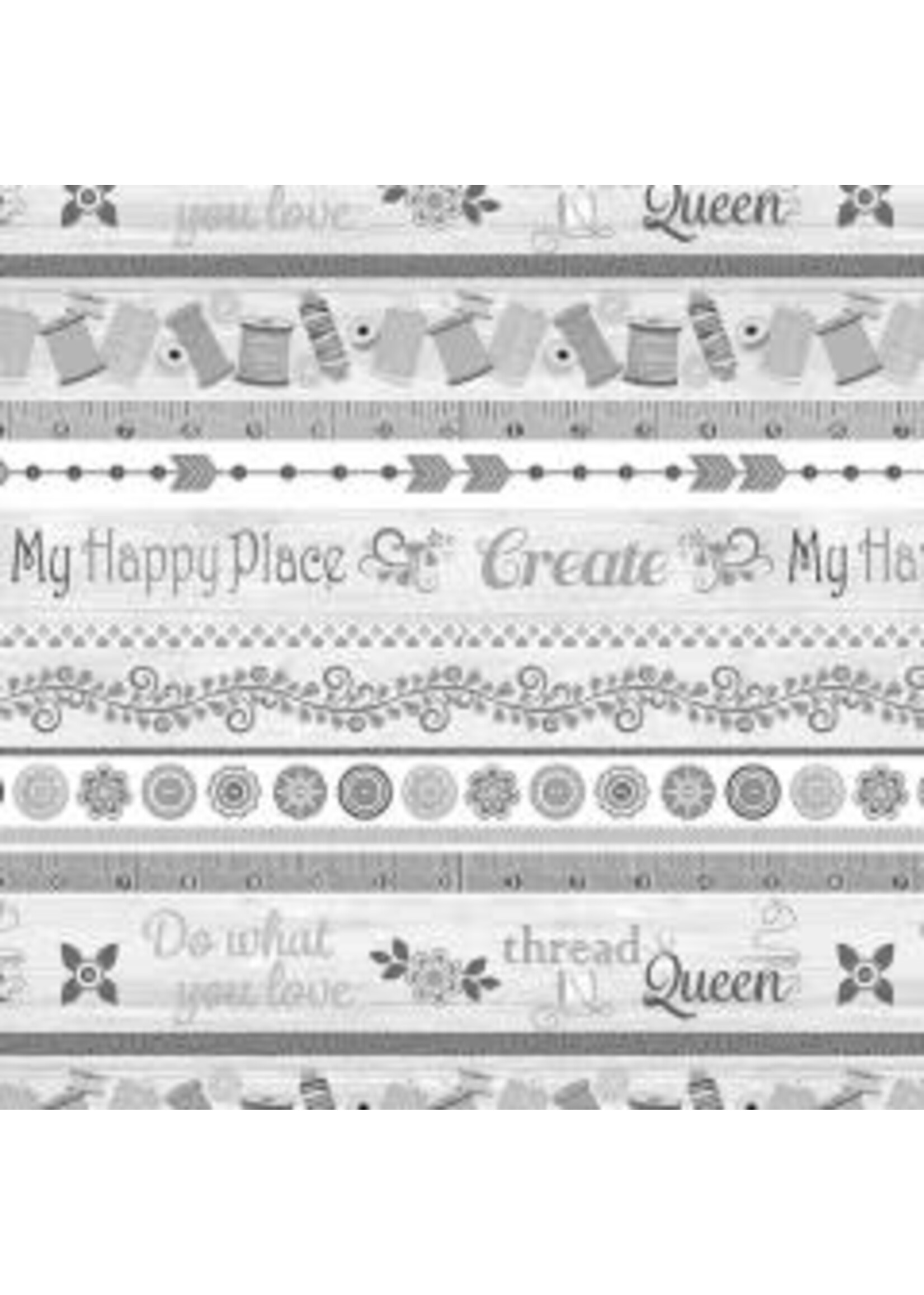 Benartex Studio My Happy Place - Stripe - Gray - Coupon - 100 cm x 110 cm