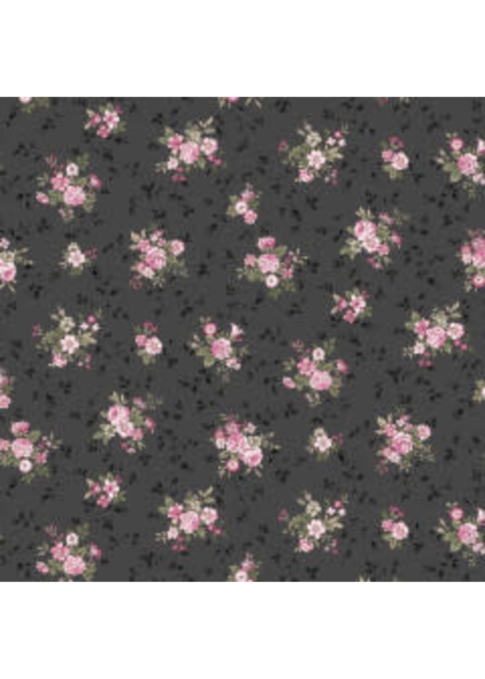 Stof Fabrics Juliet Roses - Bouquets - Dark Grey - Coupon - 70 cm x 110 cm