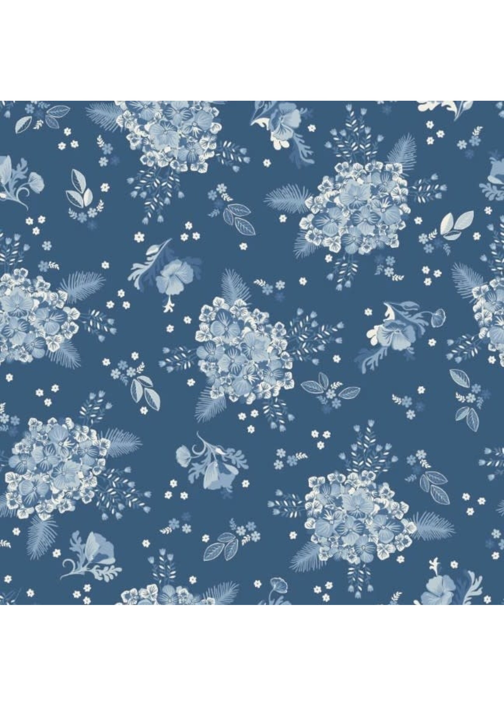Poppie Cotton Lakeland Blues - Hydrangeas - Dark - 25814