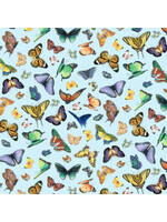 Elizabeth's Studio Delicate Creation - Butterflies - Blue - Coupon - 65 cm x 110 cm