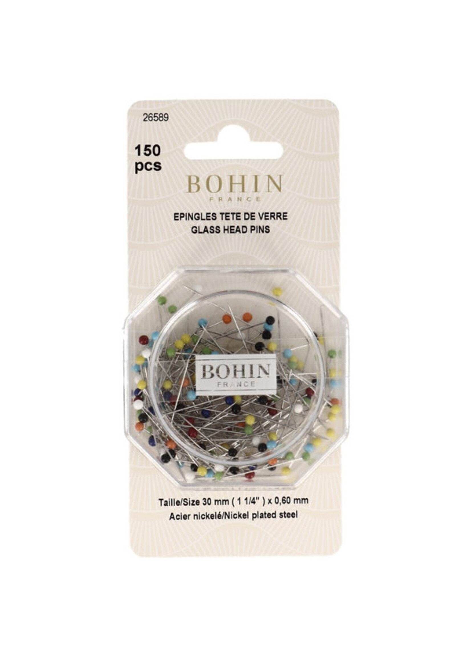 Bohin Glass Head Pins - 30 mm x 0.6 mm - 150 stuks