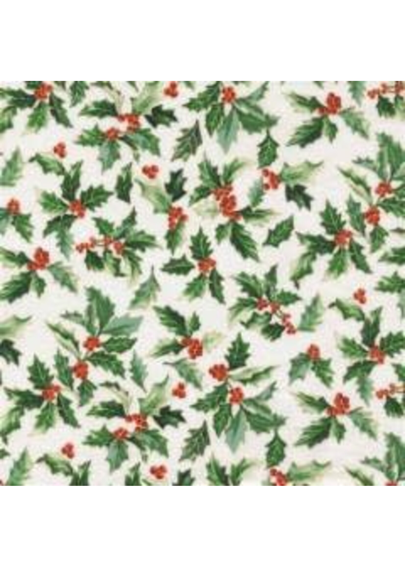 Hoffman Fabrics Christmas Splendor - Holly - Natural-Gold - Coupon - 80 cm x 110 cm