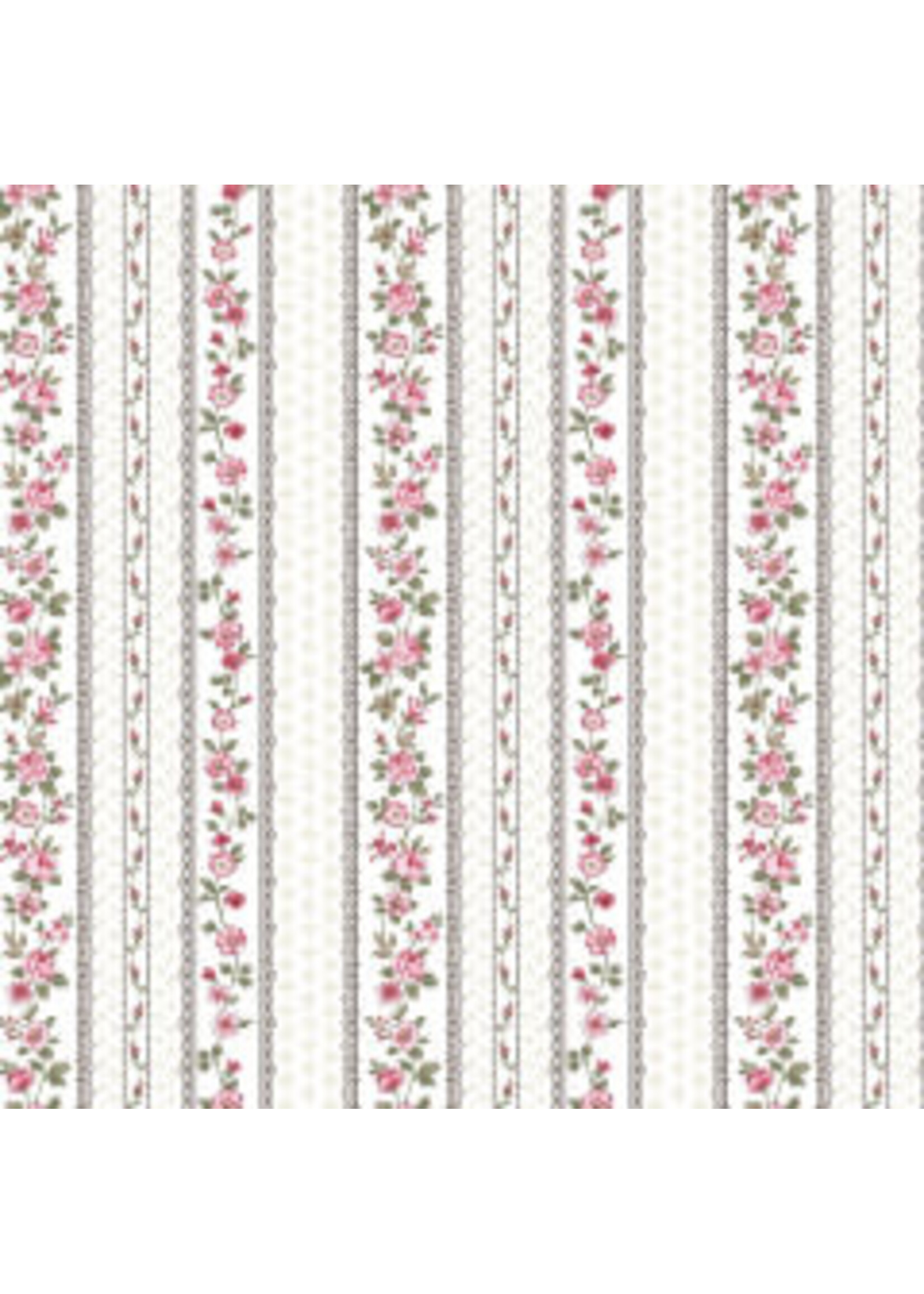 Stof Fabrics Juliet Roses - Strips - White - Coupon - 95 cm x 110 cm