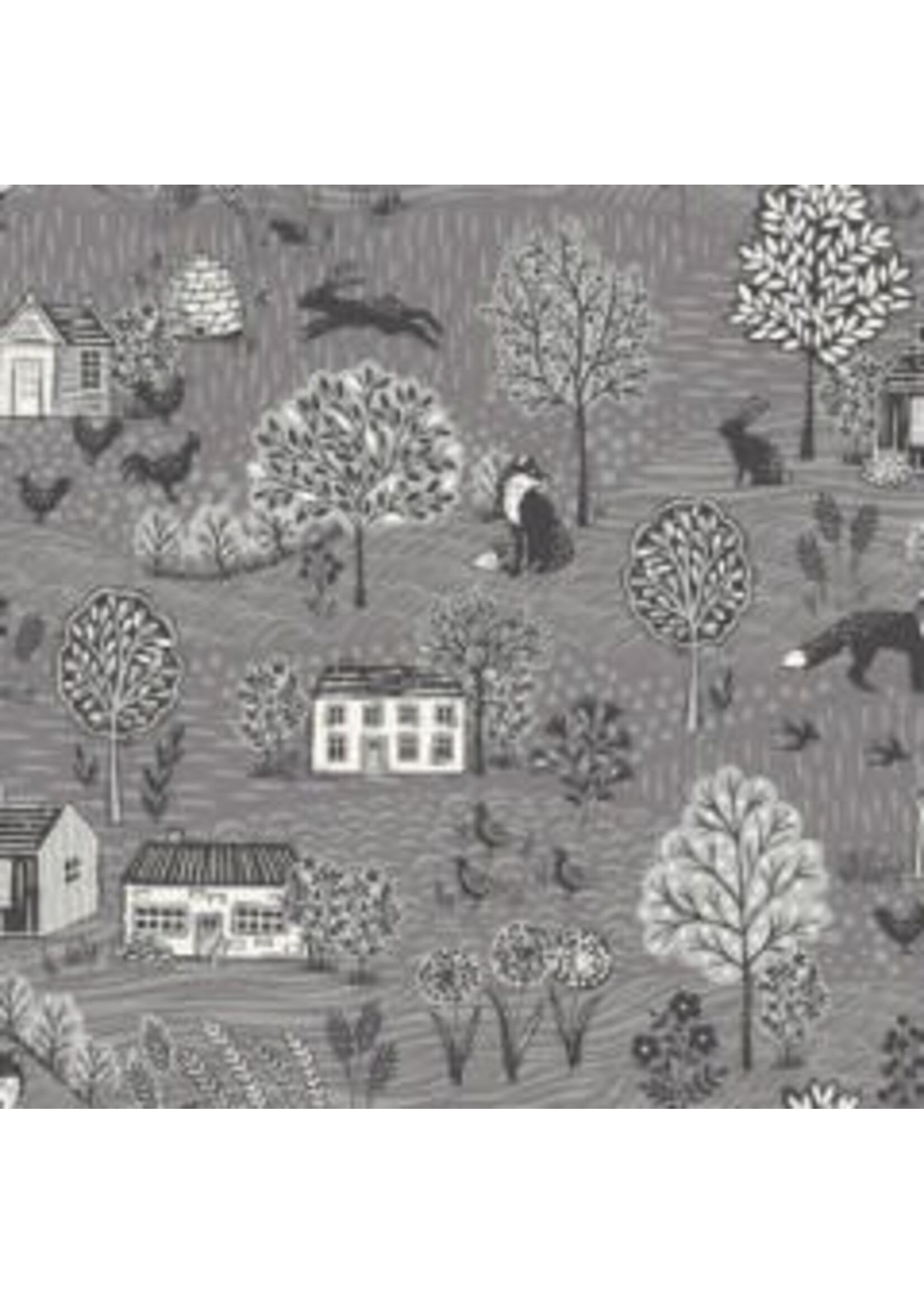 Makower Grove - Scenic Sky - Mid Grey - Coupon - 90 cm x 110 cm