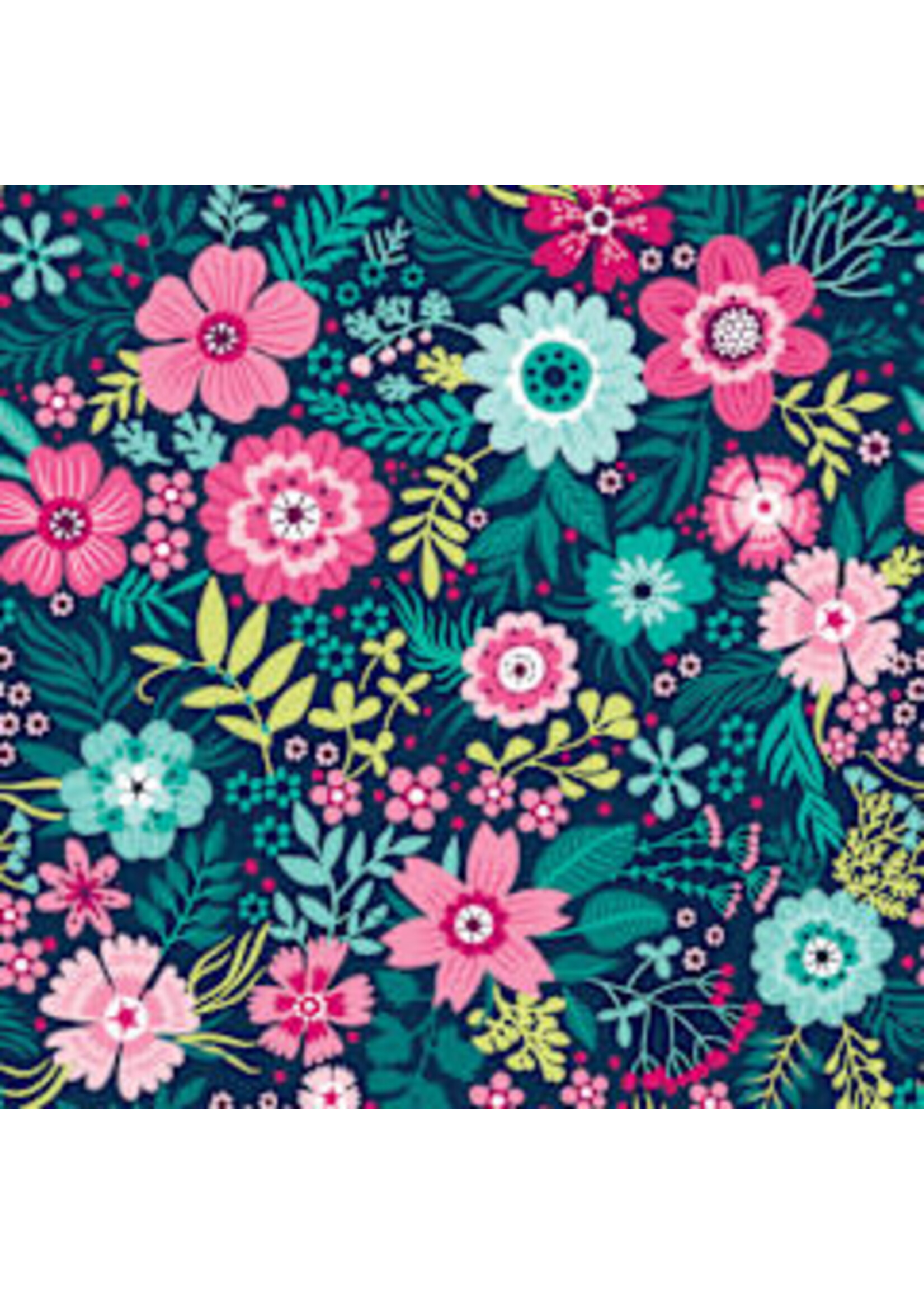 Benartex Studio Secret Garden 108 - Wallflowers - Navy - Coupon - 75 cm x 275 cm