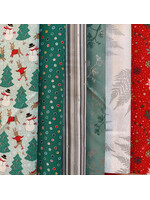 Northcott Stofpakket - Kerst Sneeuwpop Zilver - 6 Long Eights