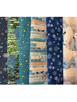 Northcott Stofpakket - Kerst IJsbeer Blauw - 6 Long Eights