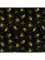 Benartex Studio Winterberry - Dotted Pine - Black - Coupon - 65 cm x 110 cm