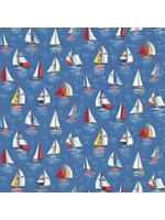 Makower Nautical - Yachts - Blue - Coupon - 80 cm x 110 cm